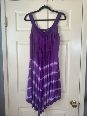 Purple Tie-Dye Midi Dress with Embroidered Bodice